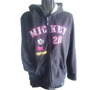 Disney Black Fleece Mickey Mouse Full Zip Hoodie With Sherpa Lined Hood L
